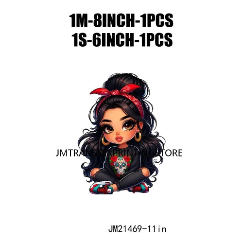 New Chibi Chicana Lovely Bow Rose Baby Girls Latina Princess Iron On DTF Heat Transfer Stickers Ready To Press For Clothing