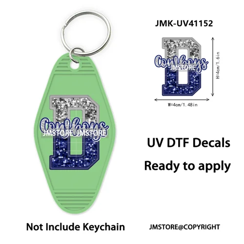 Football Cowboys Coquette Bow Game Day UV DTF Motel Keychain Wraps Ready To Apply Waterproof High Quality Hotel Keychain Decals