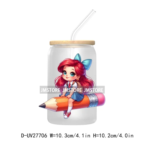 Cartoon Princess Back To School UV DTF Transfer Stickers Decals For Libbey Cold Cups Mugs Tumbler First Day Of School Students