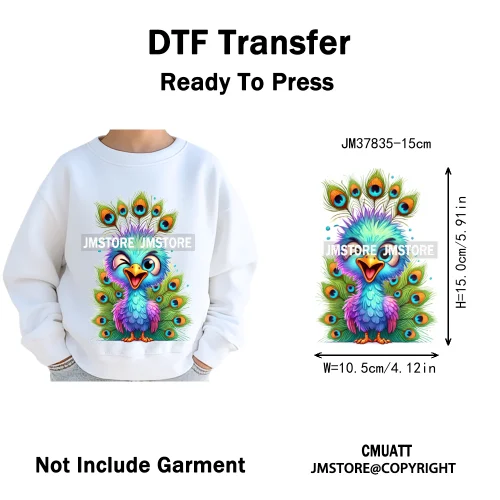 15cm 5.9in Kids Funny Hairy Cartoon Birds Animal Washable Iron on DTF Transfers Stickers Printing Ready to Press for Clothing