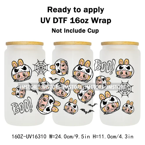 Laboo Horror Movie Characters Halloween 16OZ UV DTF Cup Wraps Ready To Apply Waterproof Transfer Stickers For Libbey Glass Can