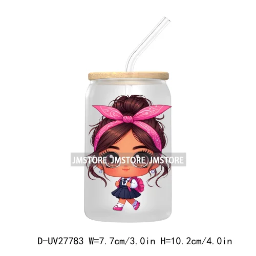 Chibi Cute Latina Baby Girl Back to School UV DTF Transfer Stickers Decals For Libbey Cold Cups Mugs Tumbler Label Hispanic Girl