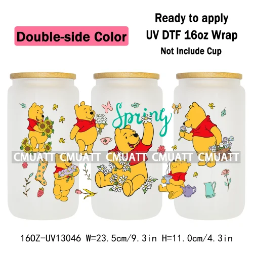 Double Side Color Cartoon Bear UV DTF Cup Wraps For 16oz Libbey Glass Mugs Can Beer DIY Customized Selfadhesive Stickers