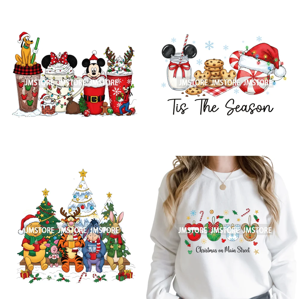 Cute Cartoon Character Coffee Cup Coquette Candy Merry Christmas Iron on DTF Heat Transfers Stickers Ready to Press for Hoodies