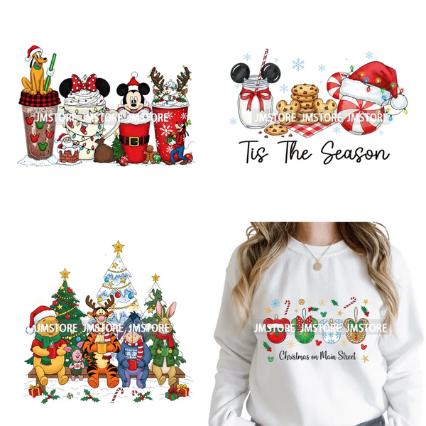 Cute Cartoon Character Coffee Cup Coquette Candy Merry Christmas Iron on DTF Heat Transfers Stickers Ready to Press for Hoodies