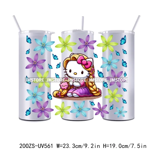 Flowers Cartoon Princess Girl 20OZ Straight Skinny Tumbler Wrap UV DTF Cup Wraps Custom Labels Transfer Sticker Waterproof Logo