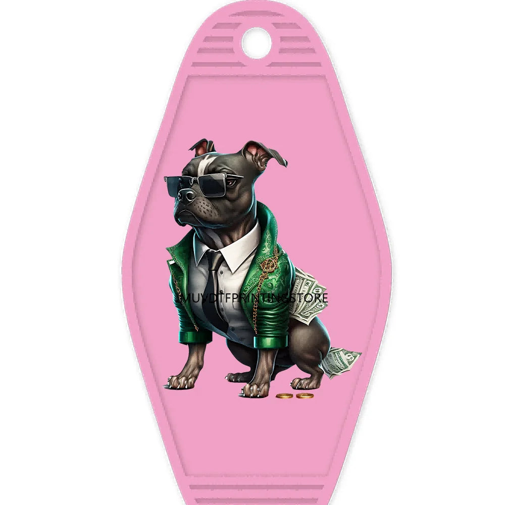 Cool Hustle Dog With Money High Quality WaterProof UV DTF Sticker For Motel Hotel Keychain Urban Street Teddy Bear