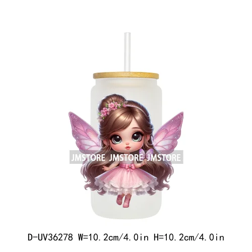 Cute Little Girl Butterfly Wings UV DTF Transfer Stickers Decal Ready To Apply Waterproof For 16OZ Libbey Glass Can Cups Tumbler