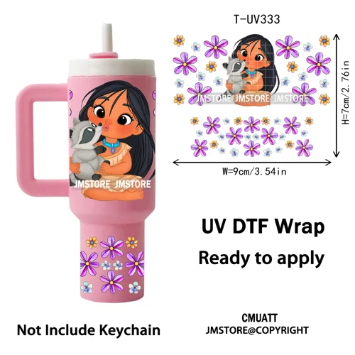 Watercolor Little Girl Cartoon Princess Flowers UV DTF Wraps Ready To Use Transfer Stickers Waterproof For Mini Tumbler Keychain