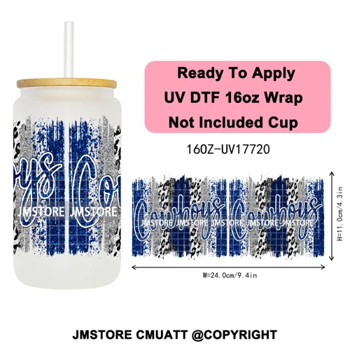 Faux Glitter American Football Game Day UV DTF Cup Wrap Ready To Apply Transfer Stickers 16OZ Tumbler Wraps For Libbey Glass Can