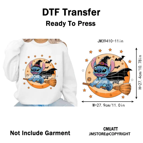 Spooky Vibes Horror Trick Or Treat Cartoon Animal Pumpkin Bats Iron on DTF Washable Transfers Sticker Ready to Press for Hoodies