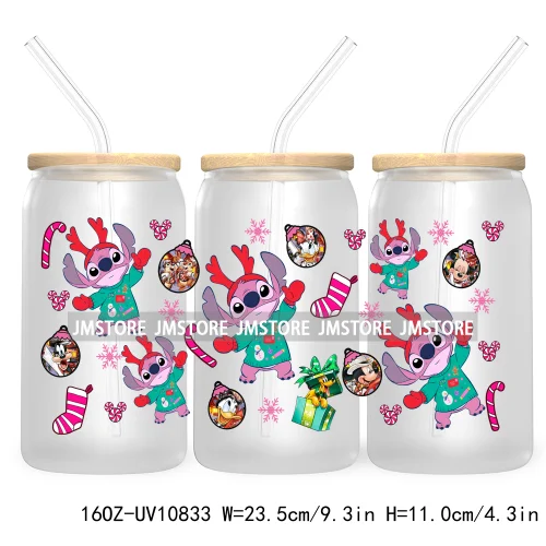 Cartoon Christmas Kids Friends 16OZ UV DTF Cup Wrap Waterproof Transfer Stickers For Libbey Glass Can Candy Cane Merry Christmas