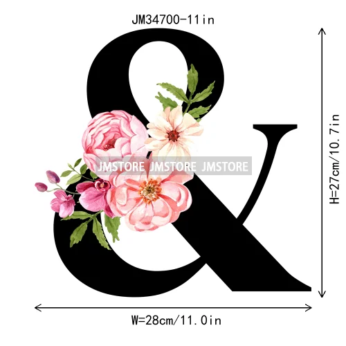 Flower Alphabet Name Monogram Floral Single Letter Illustration Sets Iron On DTF Transfers Stickers Ready To Press For Hoodies