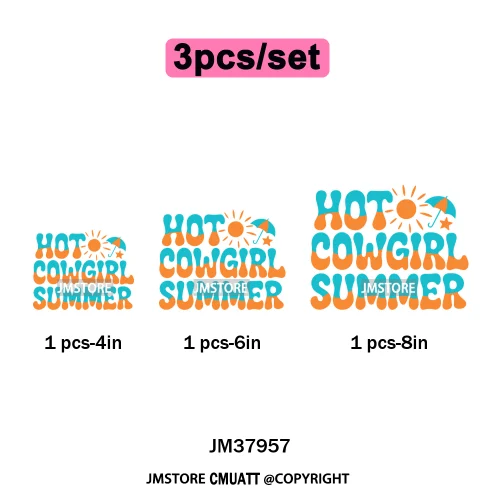 Hello Summer Beach Vibes Stay Cool Live In Sunshine Hot Mom Cowgirl Iron on DTF Transfers Stickers Ready to Press for T-shirts