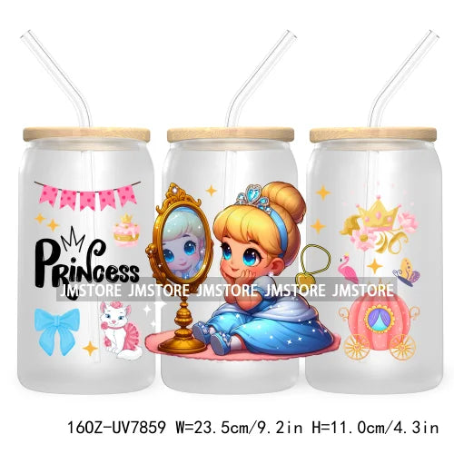 Cute Baby Princess Queen 16OZ UV Cup Wrap DTF Transfer Stickers For Libbey Glass Can Cups Tumbler Waterproof Labels Best Friends