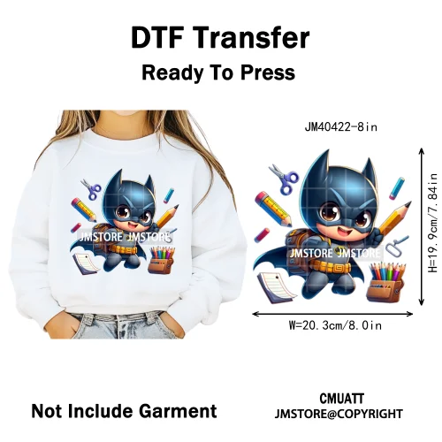 Cartoon Character Back To School Book Teacher School Friends Iron on DTF Washable Transfers Stickers Ready to Press for Textile