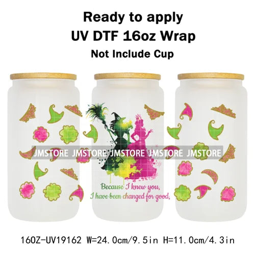 Coquette Green Pink Wicked Witch 16OZ UV DTF Cup Wraps Ready To Apply Waterproof Transfer Stickers For Libbey Glass Can Tumbler