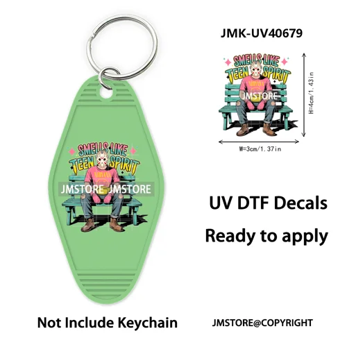 Horror Movie Characters Halloween Mom UV DTF Motel Keychain Wraps Ready To Apply Waterproof High Quality Hotel Keychain Decals