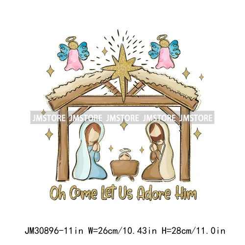 Joy To The World Jesus Christian Christmas Bible Verse Glory To God Iron On DTF Transfers Stickers Ready To Press For Clothes