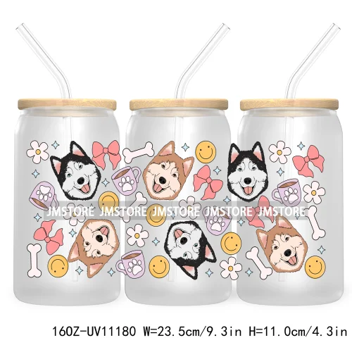 Cute Daisy Dog Paw Animal Lover UV DTF Cup Wrap For Libbey Glass Can Transfer Stickers Waterproof Custom Labels Coquette Bow Pet