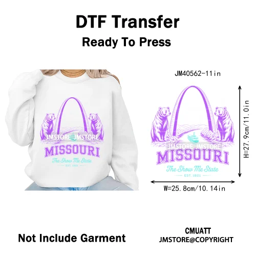 Colorful US State Love Travel Landmark Animal Icons Printing Iron on DTF Washable Transfers Stickers Ready to Press for T-shirts