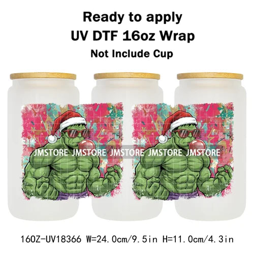 Preppy Christmas Movie Killer Cartoon Bow 16OZ UV DTF Cup Wraps Ready To Apply Waterproof Transfer Stickers For Libbey Glass Can