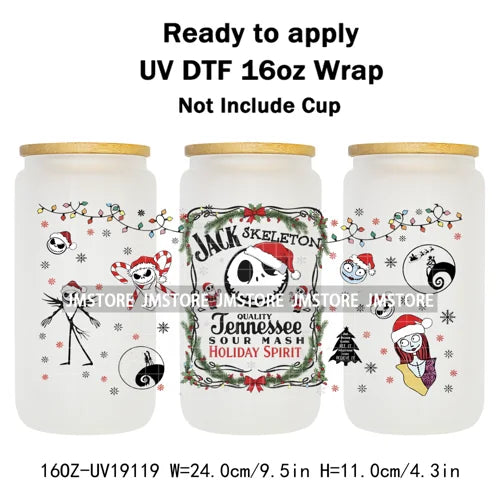 Skeleton Nightmare Before Christmas UV DTF Transfer Sticker Cup Tumbler Wrap For 16OZ Libbey Glass Wraps Bottle Mug DIY Labels