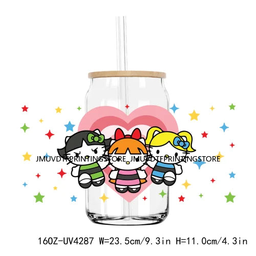 Candy Heart Cartoon Characters Couple UV DTF Sticker For 16OZ Libbey Glass Cup Can Wrap Transfer Sticker Custom Labels DIY Logo