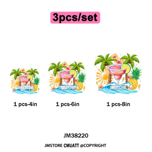 Tropical Summer Tequila Cocktail Drink Sunsets Salty Beach Vibes Logo Iron on DTF Transfers Stickers Ready to Press for Clothing