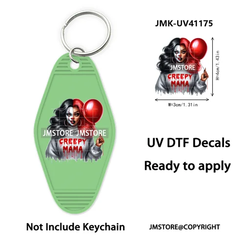 Afro Girl Halloween Skeleton Zombie UV DTF Motel Keychain Decal Ready To Ship Durable Transfer Stickers Print For Hotel Keychain