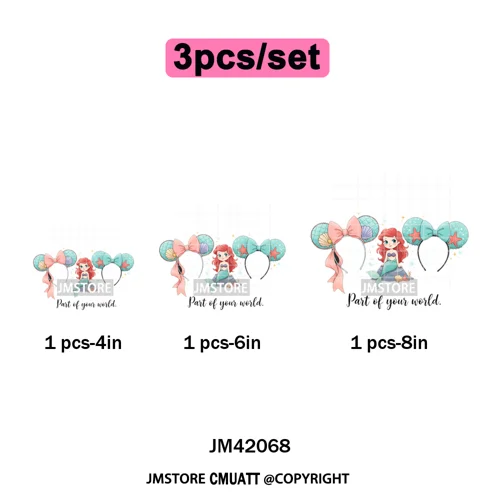 Cute Girls Coquette Magic Kingdom Mouse Ears Cartoon Quotes Iron on DTF Washable Transfers Stickers Ready to Press for T-shirts