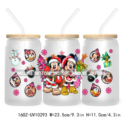 Princess Christmas Cartoon Friends 16OZ UV Cup Wrap DTF Transfer Stickers For Libbey Glass Can Cups Tumbler Magical Kingdom Vibe