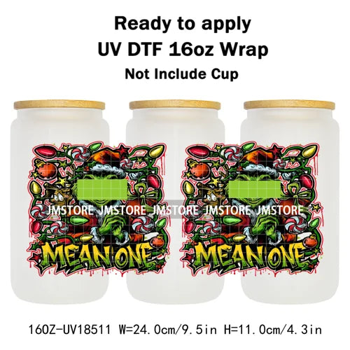 Mean Guy Christmas Movie Vacation Holiday 16OZ UV DTF Cup Wraps Ready To Apply Waterproof Transfer Stickers For Libbey Glass Can