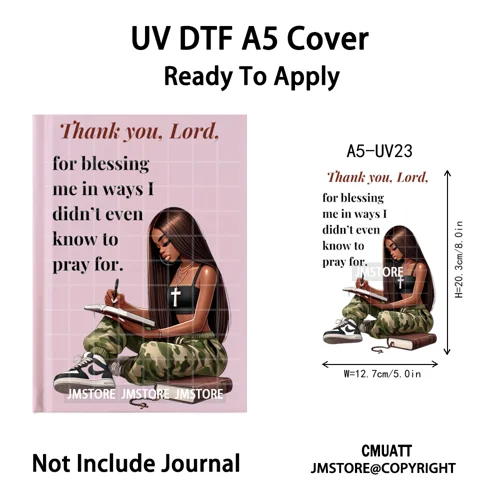 Christian Black Girl Praying Faith UV DTF Notebook Cover Decals Ready To Apply Durable Transfer Stickers For A5 Journal Cover