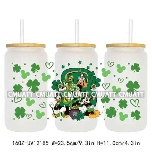 Cartoon St Patricks' Day Lucky Shamrock Animals 16OZ UV DTF Cup Wrap Sticker Custom Label Waterproof Logo For Libbey Glass Can