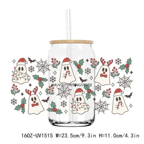 Christmas Santa Gingerbread 16OZ UV DTF Cup Wrap Transfer Sticker Custom Labels DIY Durable Waterproof Logo For Libbey Glass Can