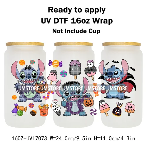 Happy Halloween Cartoon Killers Spooky Season UV DTF Wraps Transfer Sticker Selfadhesive Waterproof For 16OZ Libbey Glass Can