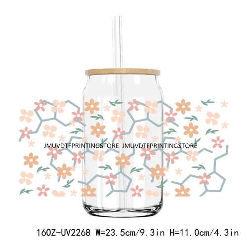 Colorful Wild Floral Flowers 16OZ UV DTF Cup Wrap Transfers Stickers Custom Labels DIY Waterproof Logo For Libbey Glass Can
