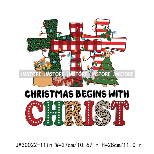 Jesus Christan Christmas God Cross Jesus Is The Reason For The Season Iron On DTF Transfers Stickers Ready To Press For T-shirts