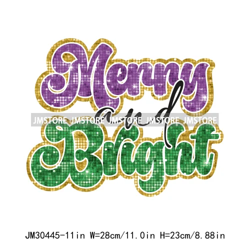 Faux Glitter Merry Christmas Season Merry And Bright Santa Baby Decals Iron On DTF Transfers Stickers Ready To Press For T-shirt