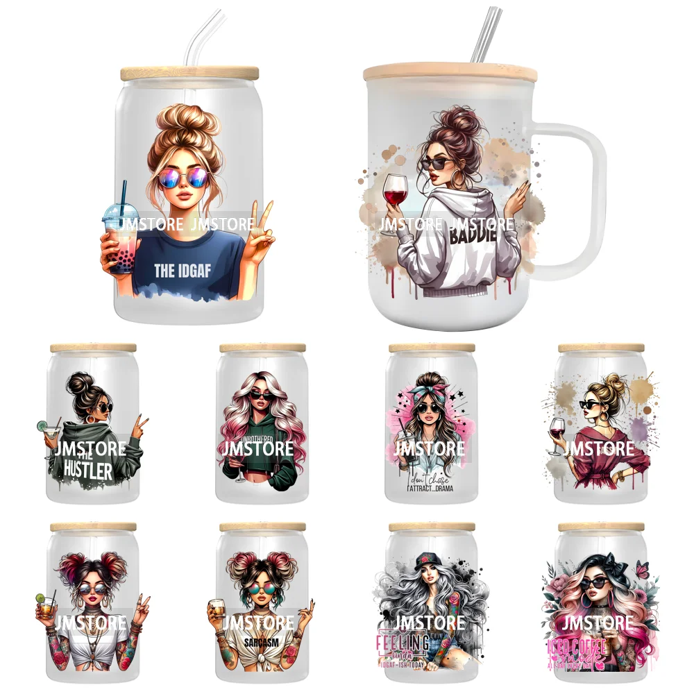 Funny Sarcastic Woman Sassy Girl UV DTF Transfer Stickers Decals Ready To Apply Waterproof For 16OZ Libbey Glass Can Cup Tumbler