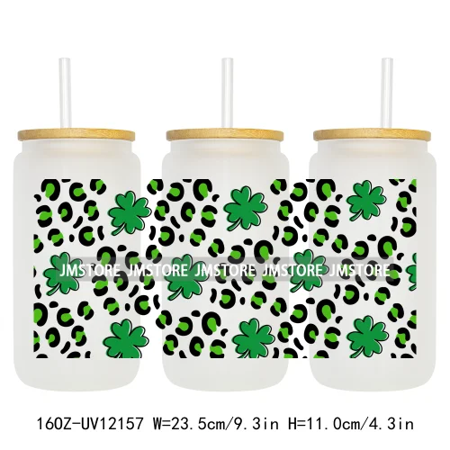 Coquette St Patrick's Day Lucky Shamrock 16OZ UV Cup Wrap DTF Transfer Stickers For Libbey Glass Can Cups Tumbler Custom Prints