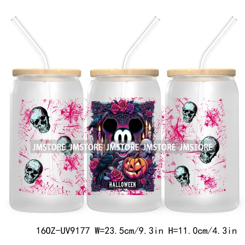 Cartoon Halloween Witch Skull Pumpkins UV DTF Sticker For 16OZ Libbey Glass Cup Can Wrap Transfer Stickers Custom Label DIY Logo