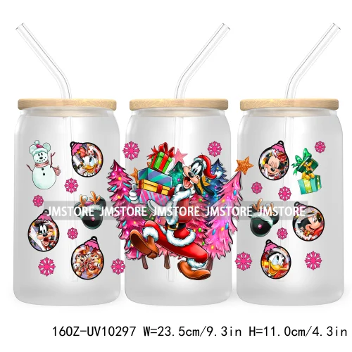 Princess Christmas Cartoon Friends 16OZ UV Cup Wrap DTF Transfer Stickers For Libbey Glass Can Cups Tumbler Magical Kingdom Vibe