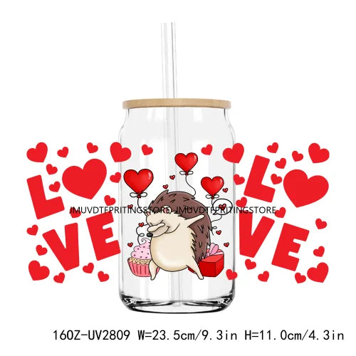 Cute Animal Couple Valentine Day UV DTF Sticker For 16OZ Libbey Glass Cup Can Wrap Transfer Sticker Custom Labels DIY Logo