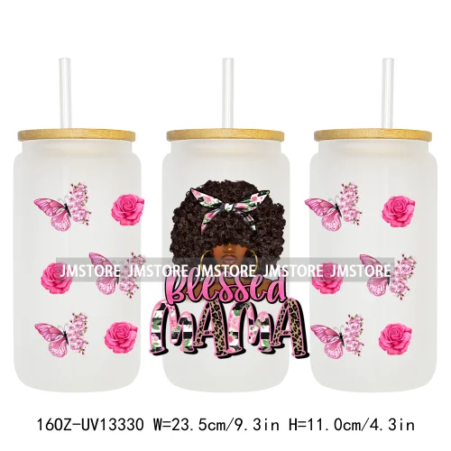 Coquette Afro Black Dope Autism Mama Cat Dog Mom UV DTF Sticker For 16OZ Libbey Glass Cup Can Wrap Waterproof Transfer Stickers