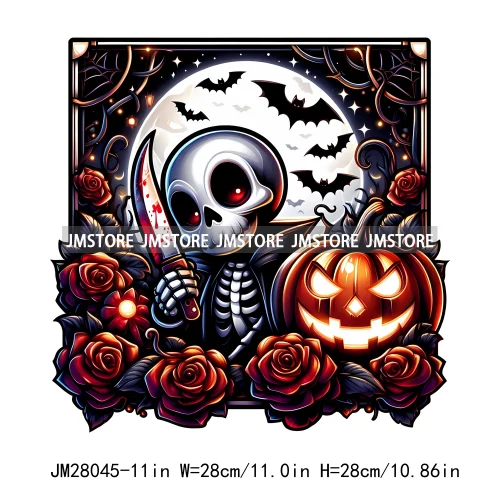 Cute Animals Skull Red Rose Pumpkin Halloween Spooky Vibes Design Logo Iron On DTF Transfer Stickers Ready To Press For Clothing