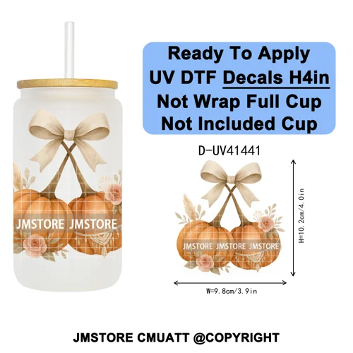 Highland Cow Horror Character Coquette Pumpkin UV DTF Decals Ready To Apply Durable Transfer Stickers For 16OZ Libbey Glass Can