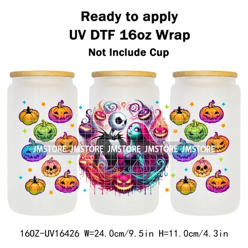 Halloween Couple Horror Movie Spooky Season UV DTF Stickers Ready To Transfer Cup Wrap Custom Label For Libbey Can Glass Tumbler
