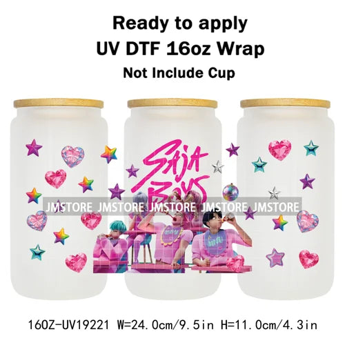 Kpop Saja Boys Bands Demon Hunter UV DTF Wraps Transfer Sticker Selfadhesive Waterproof High Quality For 16OZ Libbey Glass Can